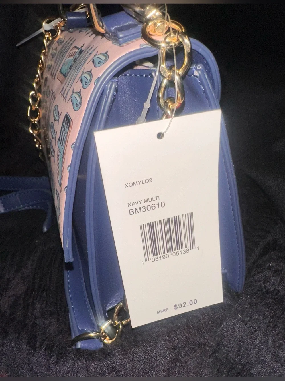 Betsey Johnson XOMYLO2 Sardine Fish Tin Top Handle Crossbody Bag Navy Multi NWT